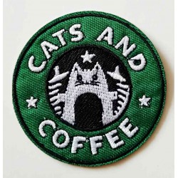 Nášivka vyšívaná nažehlovací Cats and Coffee