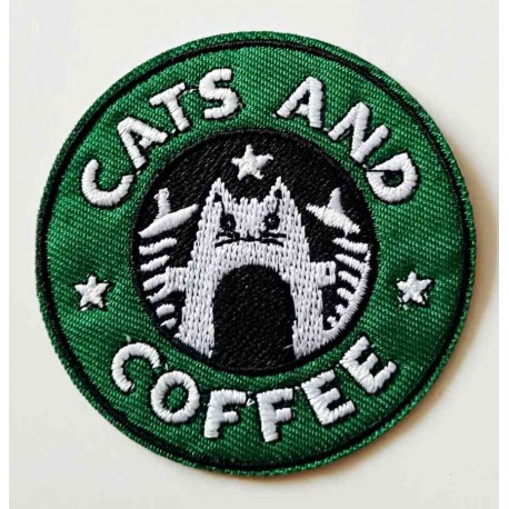Nášivka vyšívaná nažehlovací Cats and Coffee
